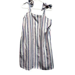 Crown & Ivy Sundress‎ Sleeveless Linen Size Large Tiered Striped Lined Resort